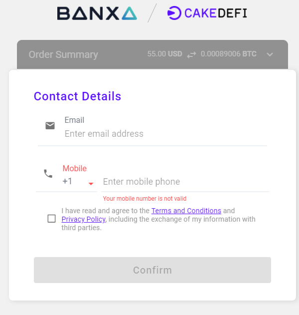 Banxa Kontaktdaten eingeben