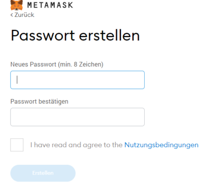 Metamask Passwort erstellen