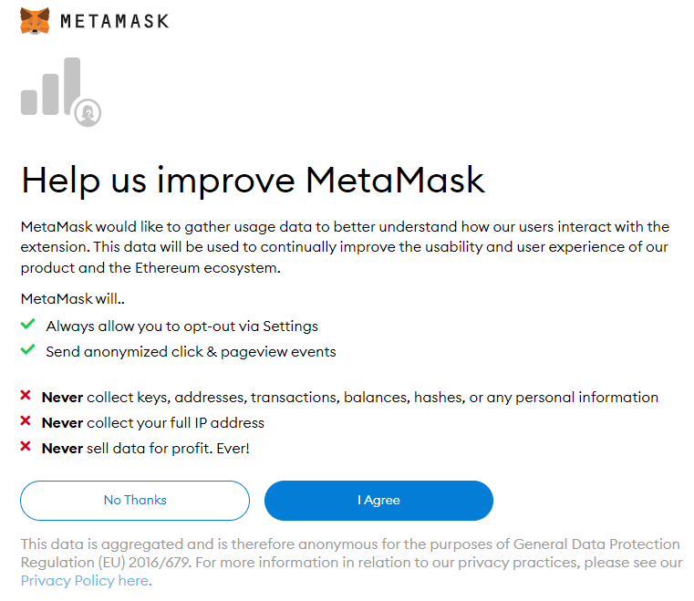 Metamask UX Einstellungen