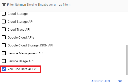 API-Schlüssel auf Youtube Api v3 einschränken