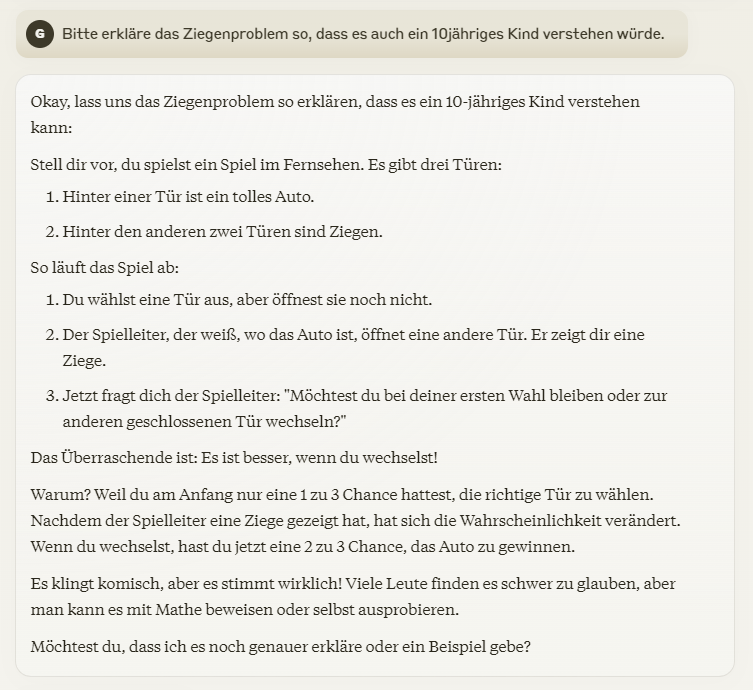 Ziegenproblem: Claude 3.5 Erklärung